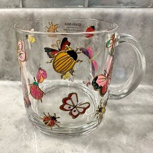 Butterflies 🦋 and other Insects Hand Painted 20oz Glass Mug - Brand New!